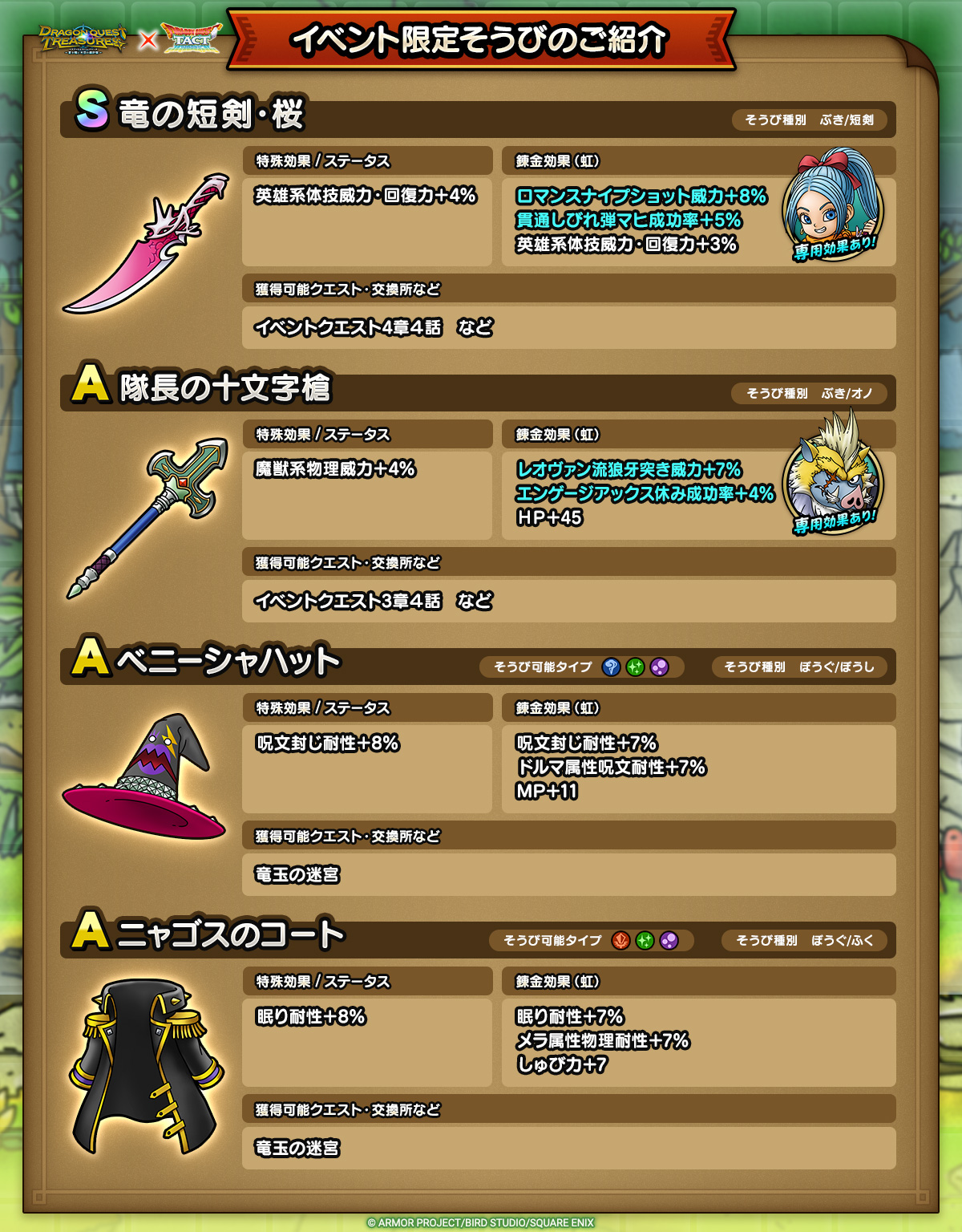 ドラクエタクトのイベント「ドラゴンクエストトレジャーズイベント - 第2弾」のそうび紹介