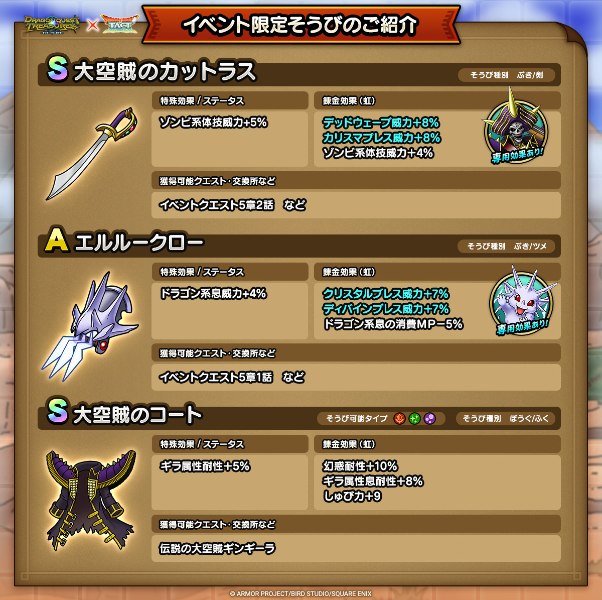 ドラクエタクトのイベント「ドラゴンクエストトレジャーズイベント - 第3弾」のそうび紹介